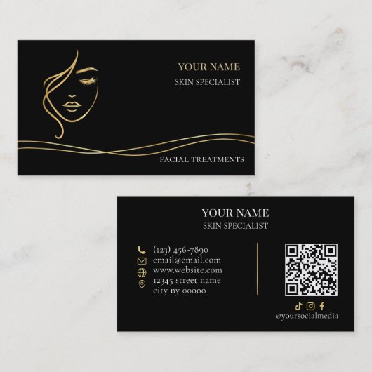 Carte De Visite Code QR Salon de soins de peau et de beauté (Devant / Derrière)