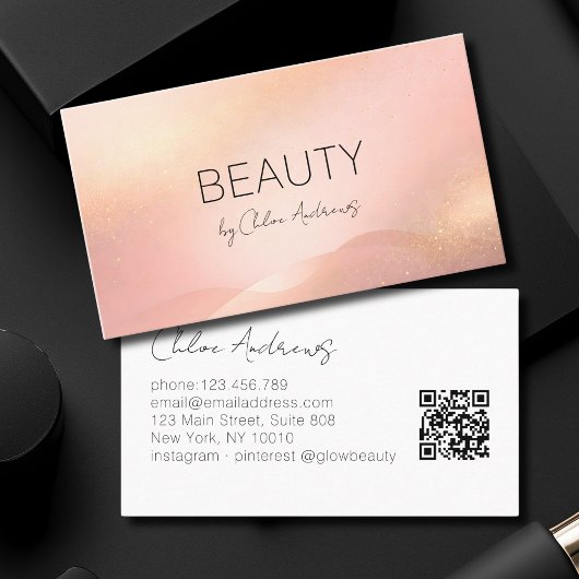 Carte De Visite Code QR Salon Dégradé de Teinte Dorée Rose