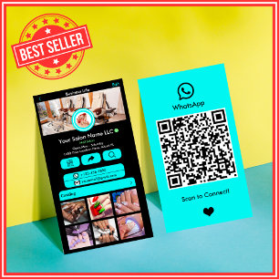 Carte De Visite Code QR Salon d'ongles WhatsApp Turquoise Média So