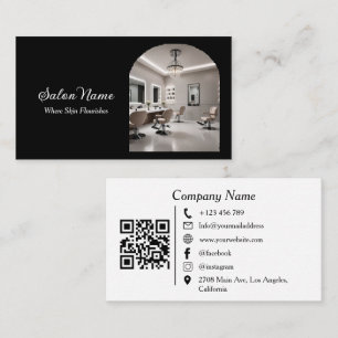 Carte De Visite Code QR Salon Spa Arche Moderne Noir Blanc