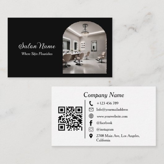 Carte De Visite Code QR Salon Spa Arche Moderne Noir Blanc (Devant / Derrière)