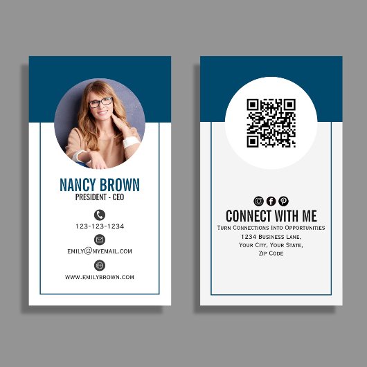 Carte De Visite Code QR Sarcelle Photo Connectez-vous Avec Moi Min