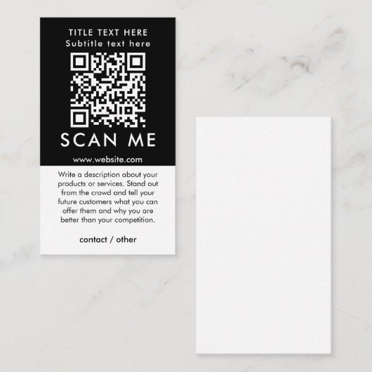 Carte De Visite Code QR Scan Me promotionnel noir et blanc (Devant / Derrière)