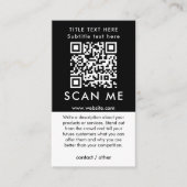 Carte De Visite Code QR Scan Me promotionnel noir et blanc (Devant)