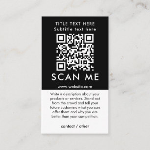 Carte De Visite Code QR Scan Me promotionnel noir et blanc