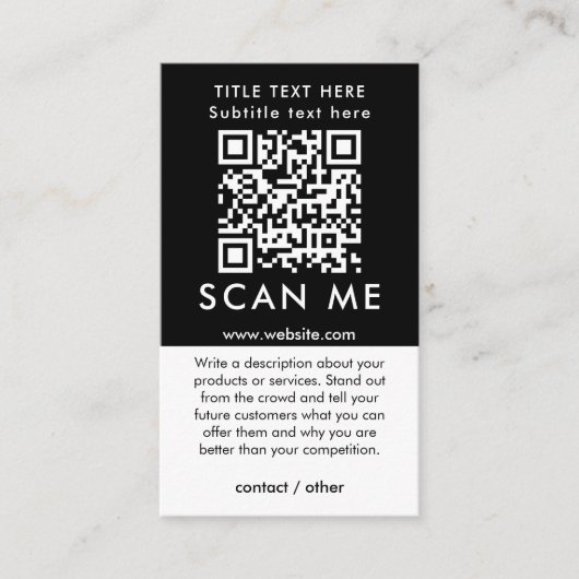 Carte De Visite Code QR Scan Me promotionnel noir et blanc (Devant)