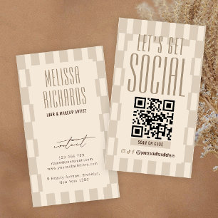 Carte De Visite Code QR scannable des médias sociaux Groovy Beige 