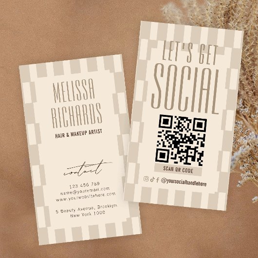 Carte De Visite Code QR scannable des médias sociaux Groovy Beige