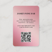 Carte De Visite Code QR scannable rose du bar à vin (Dos)
