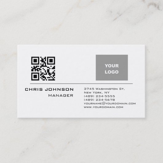 Carte De Visite Code QR scannable sur Front moderne Plaque simple (Devant)