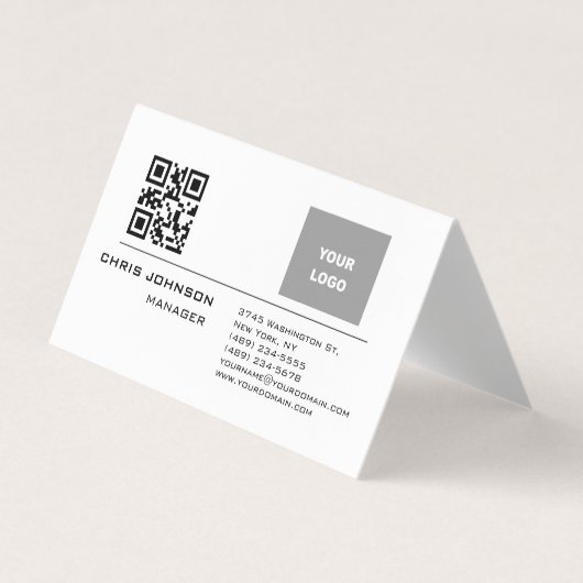 Carte De Visite Code QR scannable sur le devant moderne simple uni (Devant)