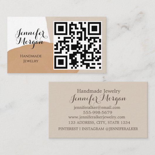 Carte De Visite Code QR Script Pampas Sand Boho Bijoux artisanal (Devant / Derrière)