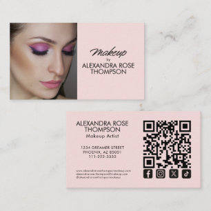 Carte De Visite Code QR Script Rose Pâle Icône Sociale Maquillage