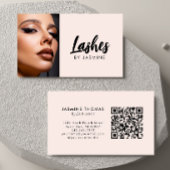 Carte De Visite Code QR Script Rose Pâle Photo Artiste Cils