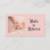 Carte De Visite Code QR Script Rose Pâle Technicien en Ongles Phot (Devant)