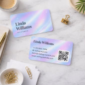 Carte De Visite Code QR sérigraphié iridescent pastel doux avec no