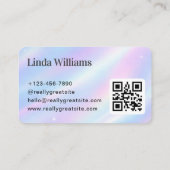 Carte De Visite Code QR sérigraphié iridescent pastel doux avec no (Dos)