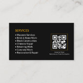 Carte De Visite Code QR Services de Maçonnerie Noire (Dos)