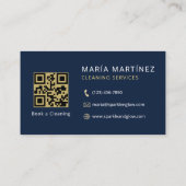 Carte De Visite Code QR Services de nettoyage Bleu marine Or (Dos)
