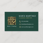Carte De Visite Code QR Services de nettoyage Vert Or (Dos)