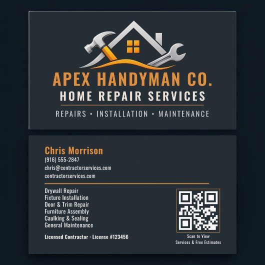Carte De Visite Code QR Services professionnels de bricolage