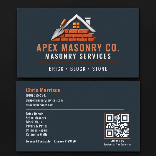 Carte De Visite Code QR Services Professionnels de Maçonnerie de B