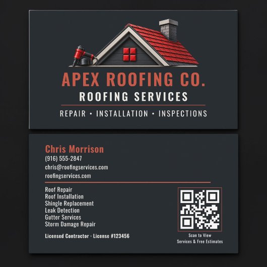 Carte De Visite Code QR Services Professionnels de Toiture