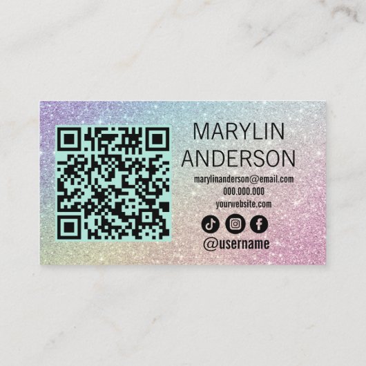 Carte De Visite Code QR Silver et Rainbow Ombre Lash Tech (Dos)