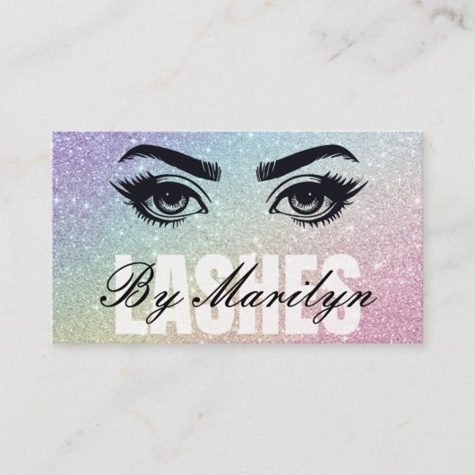 Carte De Visite Code QR Silver et Rainbow Ombre Lash Tech (Devant)