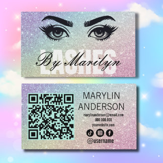 Carte De Visite Code QR Silver et Rainbow Ombre Lash Tech