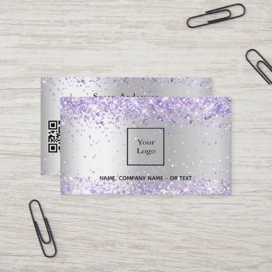 Carte De Visite Code QR Silver Lavender (Devant/Arrière en situation)