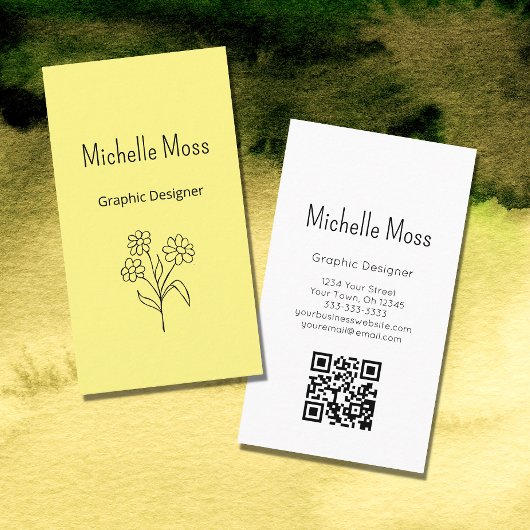 Carte De Visite Code QR Simple Daisy Boho Yellow Graphic Designer