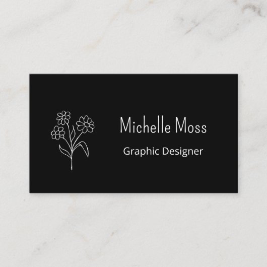 Carte De Visite Code QR Simple Daisy Graphic Designer noir blanc (Devant)