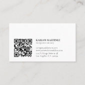 Carte De Visite Code QR simple d'avocat en immigration noir et bla (Dos)