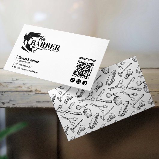 Carte De Visite Code QR simple de coiffeur de salon de coiffure no