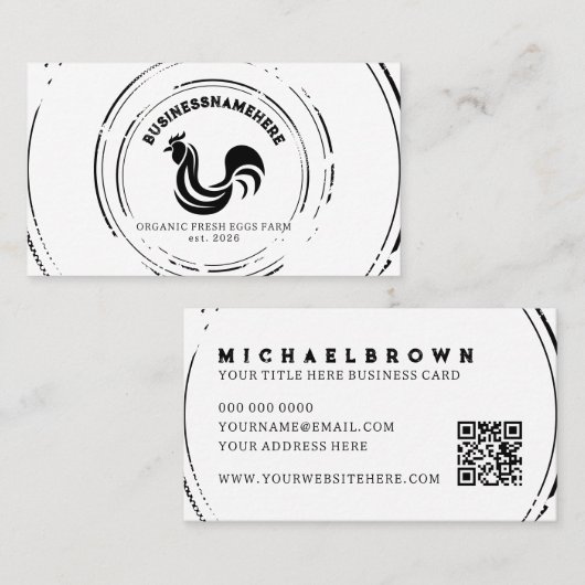 Carte De Visite Code QR simple de poulet blanc noir (Devant / Derrière)