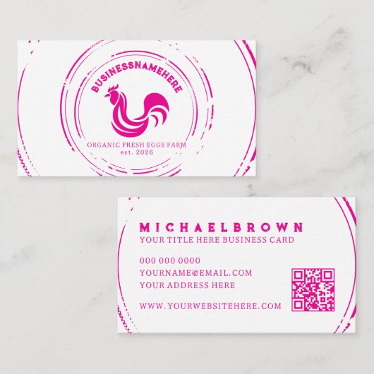 Carte De Visite Code QR simple de poulet blanc rose (Devant / Derrière)