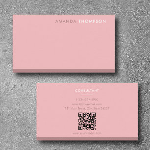 Carte De Visite Code QR simple et minimaliste de couleur rose pâle