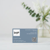 Carte De Visite Code QR simple logo et texte Bleu gris poussiéreux (Debout devant)