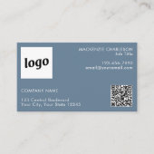 Carte De Visite Code QR simple logo et texte Bleu gris poussiéreux (Devant)