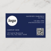 Carte De Visite Code QR simple logo et texte bleu marine (Devant)