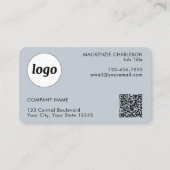Carte De Visite Code QR simple logo et texte bleu poudre (Devant)