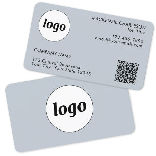 Carte De Visite Code QR simple logo et texte bleu poudre