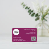 Carte De Visite Code QR simple logo et texte Magenta Rose (Debout devant)