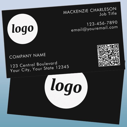 Carte De Visite Code QR simple logo et texte noir