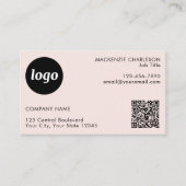 Carte De Visite Code QR Simple Logo et Texte Rose Pâle (Devant)