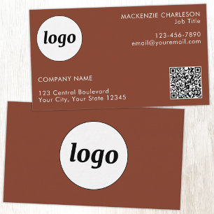 Carte De Visite Code QR simple logo et texte Terracotta