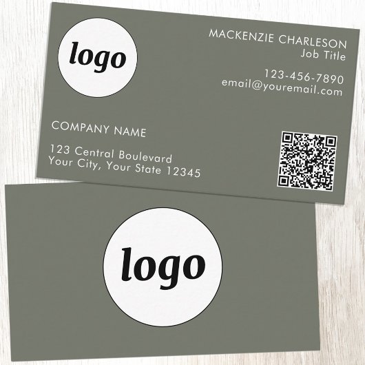 Carte De Visite Code QR simple logo et texte Vert sauge