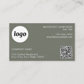 Carte De Visite Code QR simple logo et texte Vert sauge (Devant)
