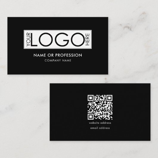 Carte De Visite Code QR Simple Minimal Noir Moderne Logo d'entrepr (Devant / Derrière)